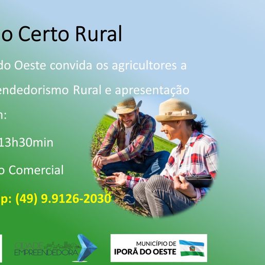 Reunião sobre o programa Negócio Certo Rural será realizada em Iporã do Oeste