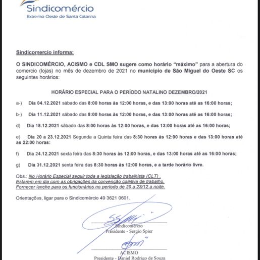 Sindicomércio e entidades divulgam sugestão de horário especial de Natal 2021