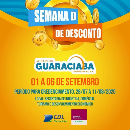 Empresas podem se credenciar para participar da Semana D de Descontos em Guaraciaba