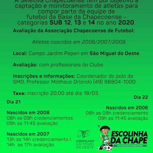 Chapecoense realiza seletiva de atletas para as categorias de base