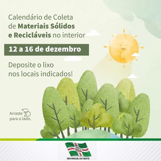 Coleta de materiais recicláveis no interior será na próxima semana em SMOeste