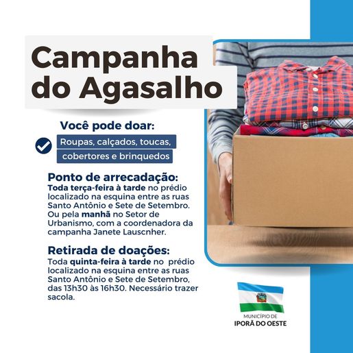 Prefeitura de Iporã do Oeste lança mais uma edição da "Campanha do Agasalho"
