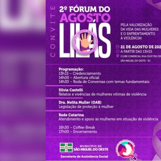 São Miguel do Oeste promove 2º Fórum do Agosto Lilás nesta quinta