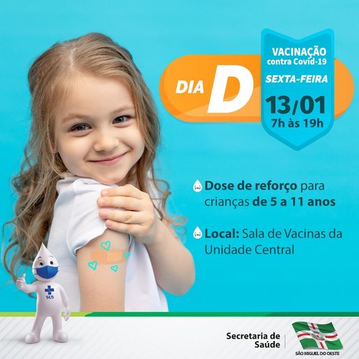 Saúde realiza Dia D para dose de reforço em crianças de 5 a 11 anos