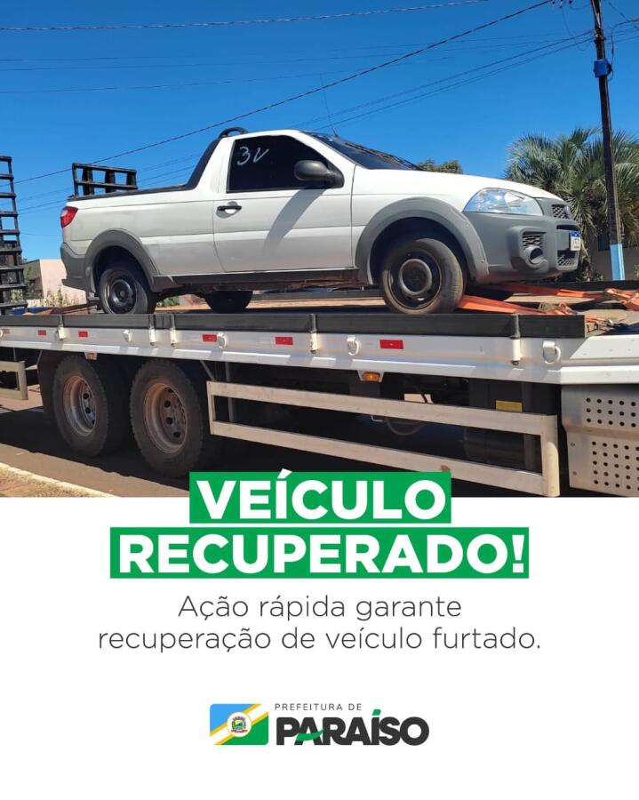 Veículo furtado da Prefeitura de Paraíso é recuperado quase um ano depois no Paraná