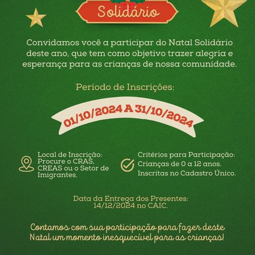 São Miguel do Oeste abre inscrições para o Natal Solidário