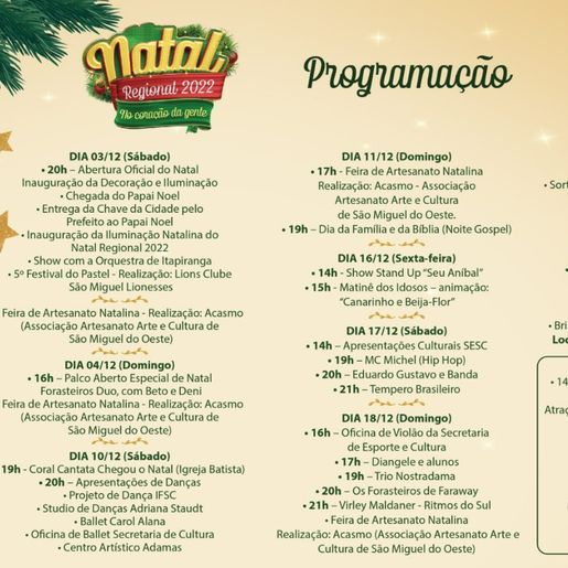 Acendimento das luzes marca abertura do Natal Regional 2022 em SMOeste