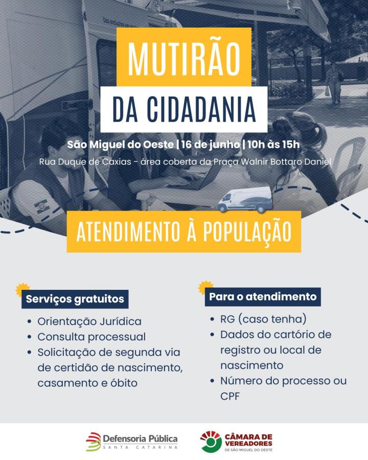 Mutirão da Cidadania oferece atendimentos gratuitos em SMO no dia 16 de junho
