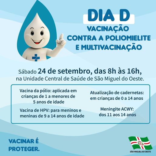 Saúde realiza Dia “D” de multivacinação neste sábado em SMOeste