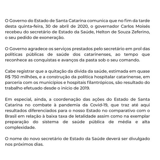 Secretário de Estado da Saúde pede exoneração e deixa o cargo