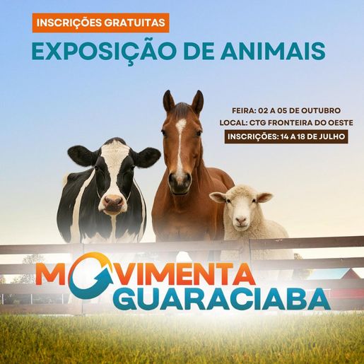 Aberto edital para expositores de animais na 1ª Feira Movimenta Guaraciaba