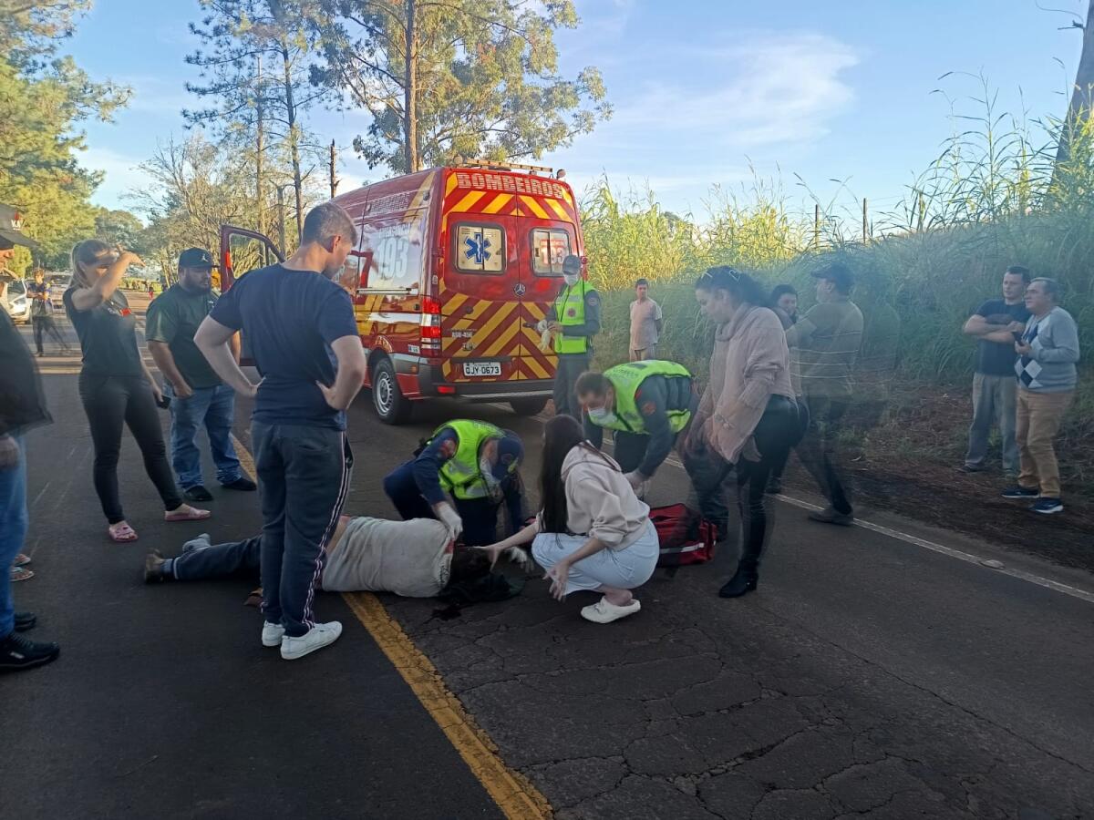 Motociclista fica gravemente ferido em acidente na SC-163, em São João do Oeste