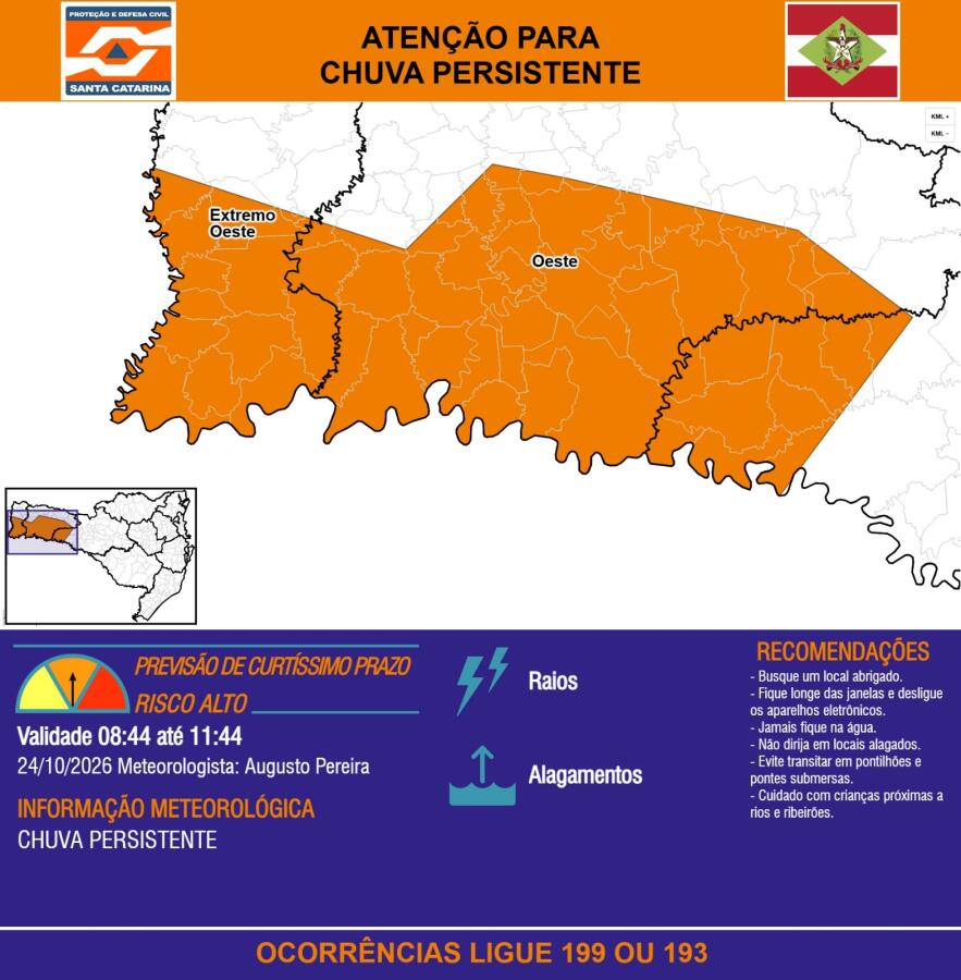 Defesa Civil emite alerta de risco alto para chuva no Oeste e Extremo-Oeste