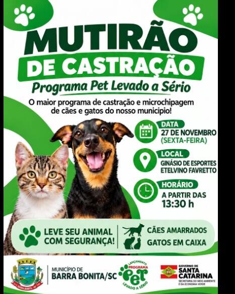 Barra Bonita terá mutirão para castração de 112 cães e gatos em novembro