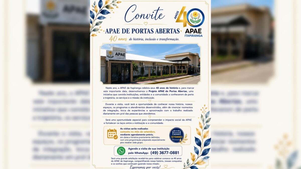 APAE de Itapiranga comemora 40 anos e prepara grande programação