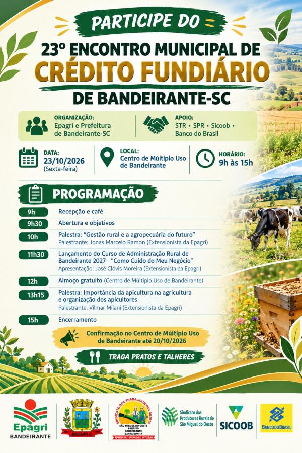 Encontro de Crédito Fundiário terá palestras e lançamento de curso em Bandeirante