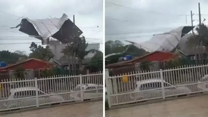 Vendaval provoca destelhamentos e danos em Chapecó; rajadas de vento chegaram a 100 km/h