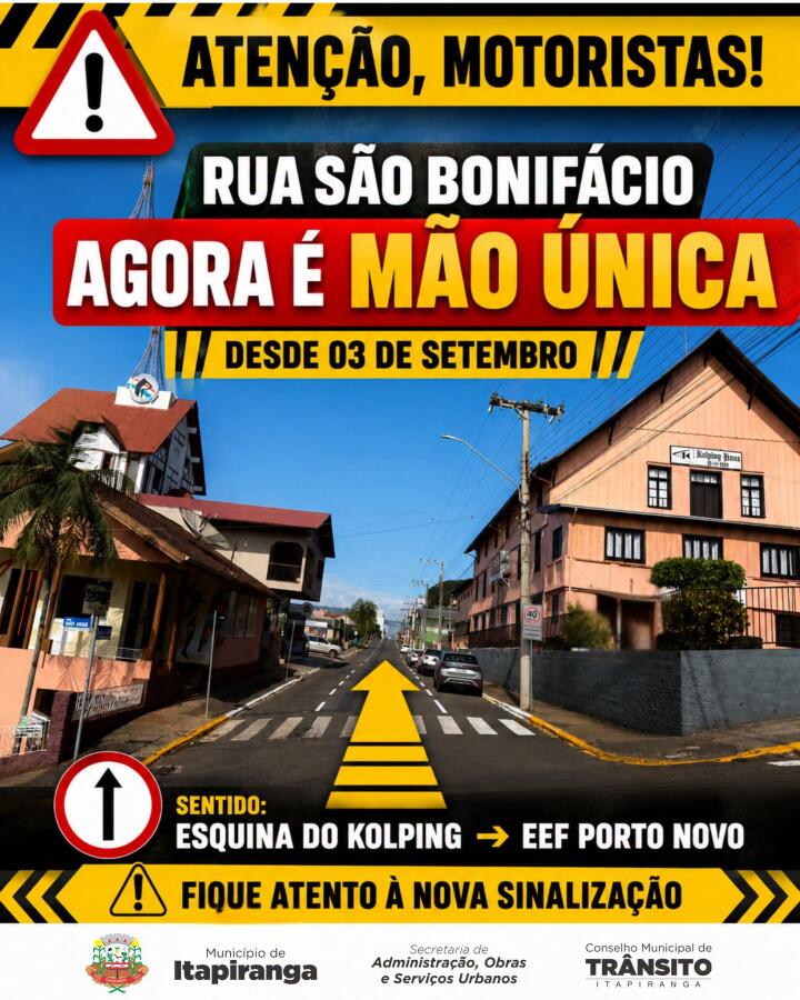 Itapiranga altera sentido da Rua São Bonifácio