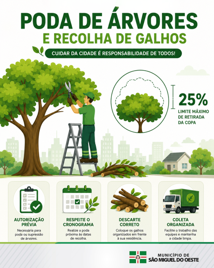 Prefeitura alerta moradores sobre regras para poda de árvores e recolha de galhos