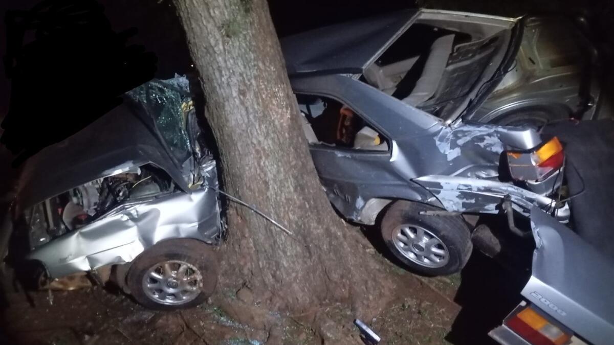 Carro sai da pista e atinge árvore na SC-160; dois jovens ficam gravemente feridos