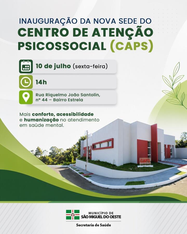Prefeitura inaugura nova sede do CAPS em SMO na sexta-feira