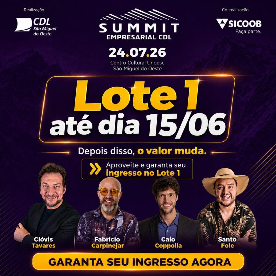 Summit Empresarial CDL 2026 atinge 70% dos ingressos vendidos