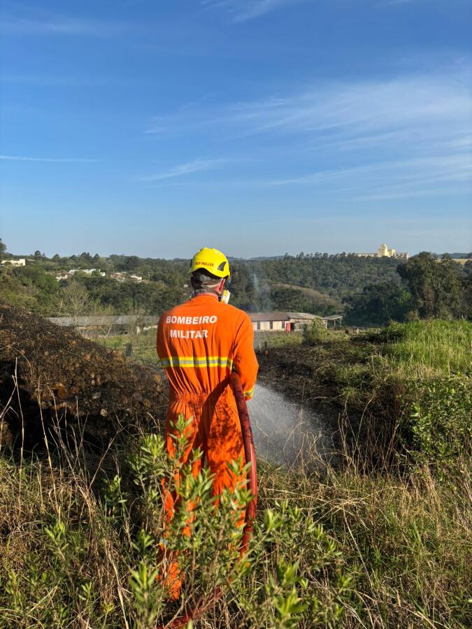 Incêndio atinge área de vegetação às margens da BR-158, em Cunha Porã