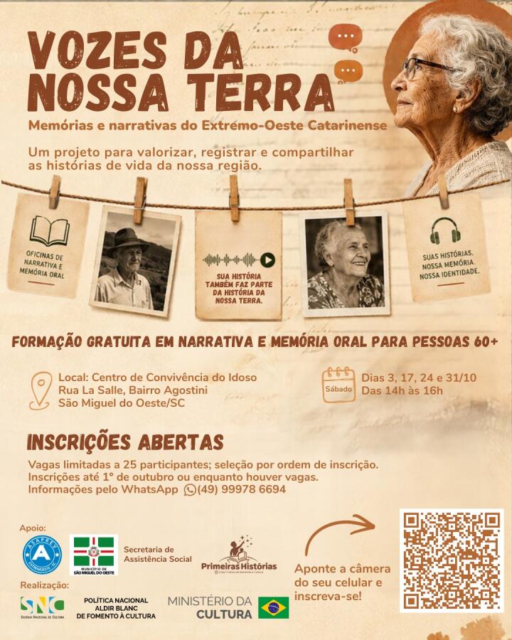 Projeto Vozes da Nossa Terra busca preservar histórias e memórias do Extremo Oeste de SC
