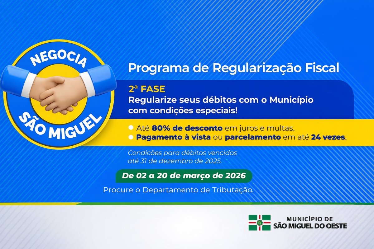 Contribuintes têm até 20 de março para regularizar dívidas em São Miguel do Oeste