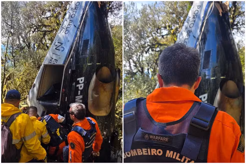Motores de helicóptero que caiu com cantor Rick são retirados de mata em Urubici