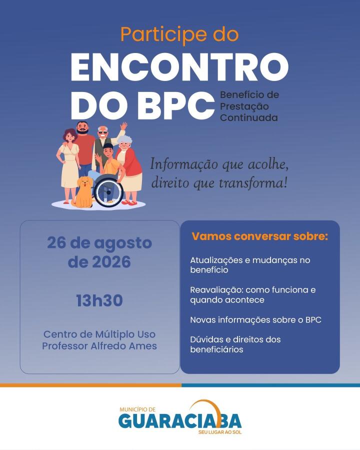 CRAS promove encontro sobre BPC em Guaraciaba no dia 26 de agosto