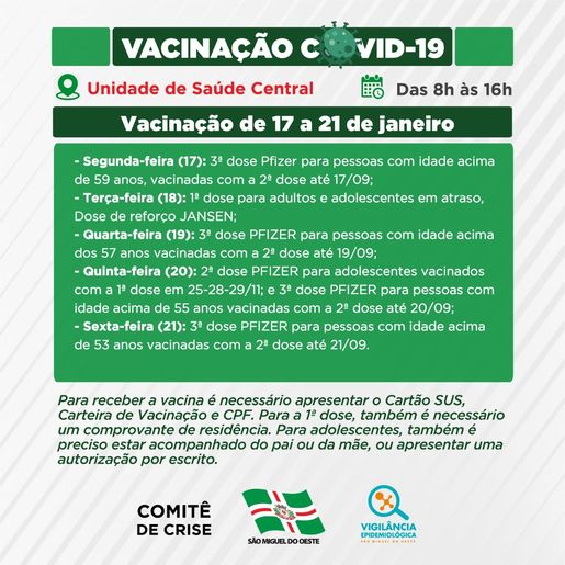 SMO: Saúde divulga vacinação para as próximas duas semanas