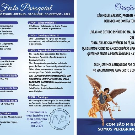 Festa de São Miguel Arcanjo será em 29 de setembro em SMO