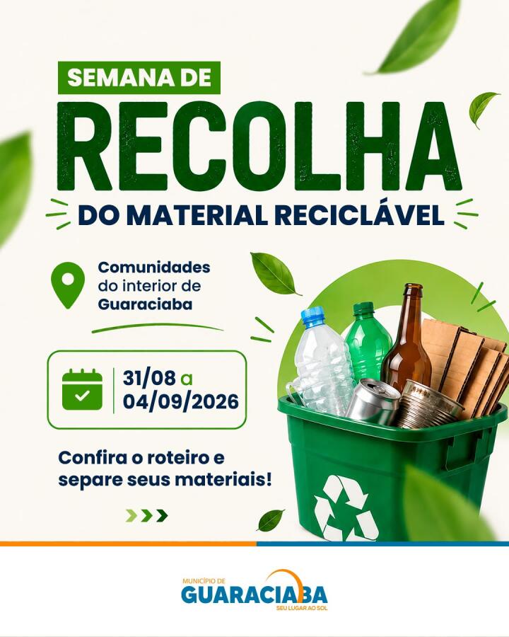 Guaraciaba terá semana de coleta de recicláveis no interior