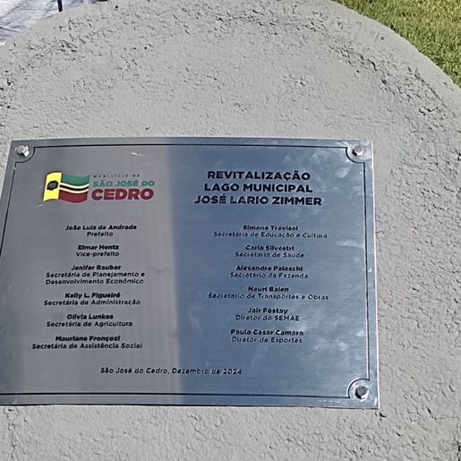 Inaugurado o Lago Municipal José Lario Zimmer em São José Cedro