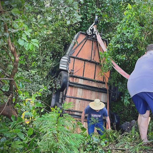 Reboque com cavalos se desprende de caminhonete e capota às margens da BR-282