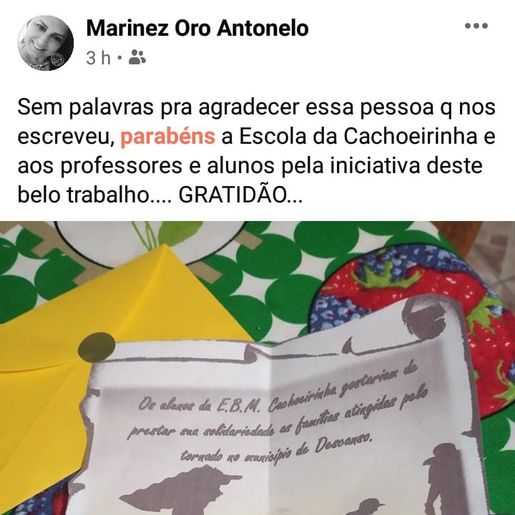 Alunos escrevem cartas para famílias de Descanso atingidas pelo tornado