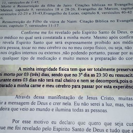Pastor deixa carta afirmando que ressuscitaria, e esposa se recusa a fazer enterro