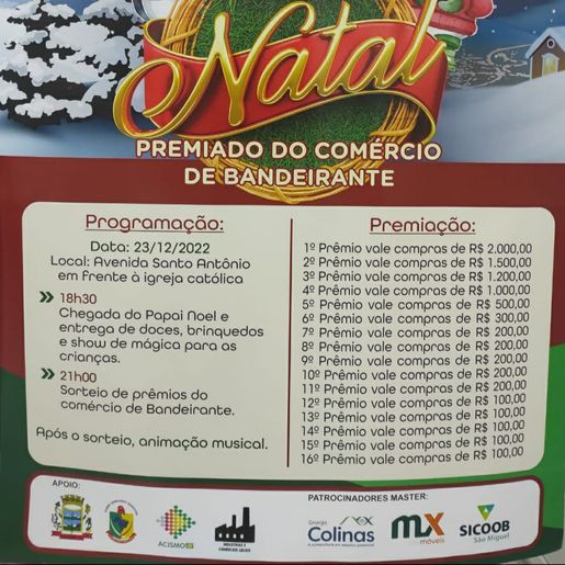Campanha Natal Premiado no Comércio de Bandeirante é lançado