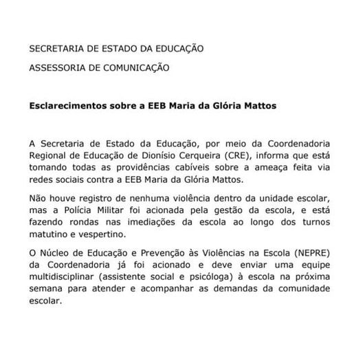 Polícia apura ameaças de invasão a escola da região
