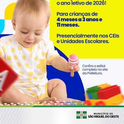 São Miguel do Oeste abre inscrições para vagas na Educação Infantil em 2026