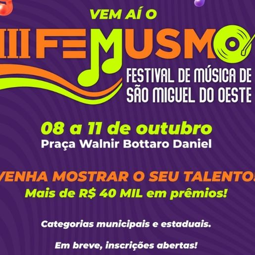 Festival de Música de São Miguel do Oeste será em outubro e terá mais de R$ 40 mil em prêmios