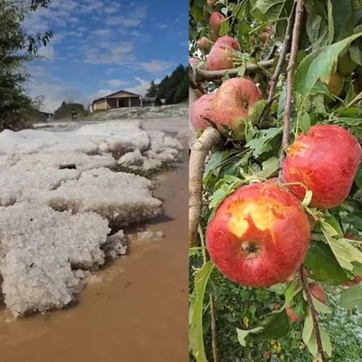 Imagens mostram o acúmulo de granizo após temporal na Serra