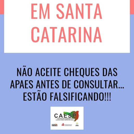 Federação Catarinense alerta para golpe que está sendo aplicado usando nome das APAEs