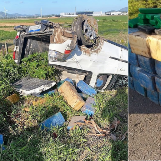 Motorista foge, capota carro em SC e perde carga milionária