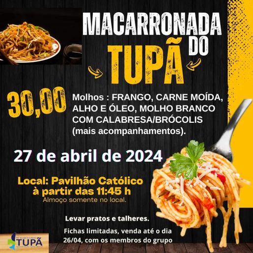 Tradicional macarronada do grupo Escoteiro Tupã acontece neste sábado