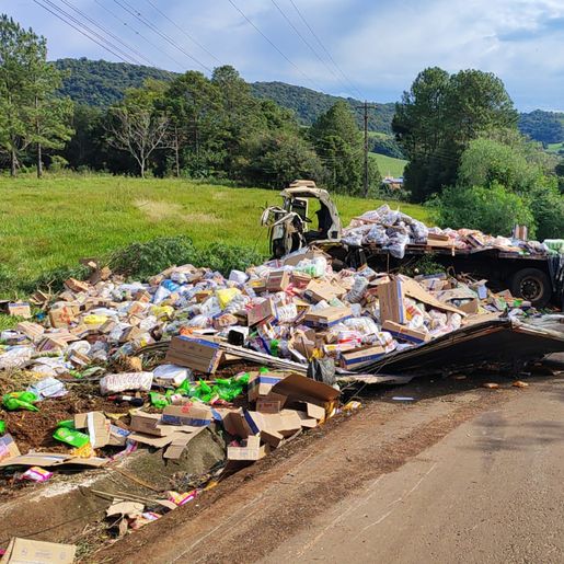 Caminhão sai da pista e colide contra poste na SC-305