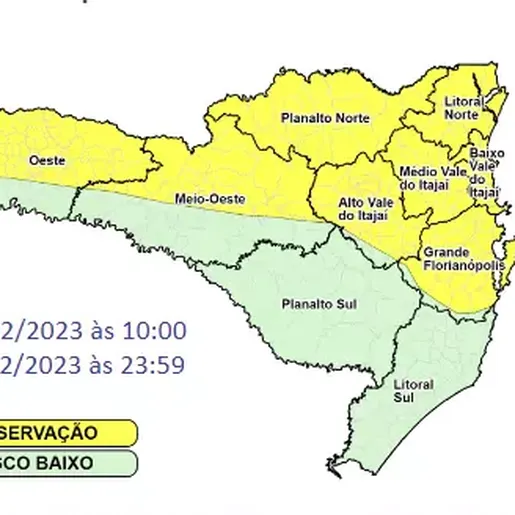 Semana começa com alerta de temporais com risco de alagamentos em SC