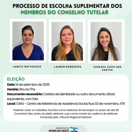 Domingo é dia de eleição para conselheiros tutelares em Iporã do Oeste