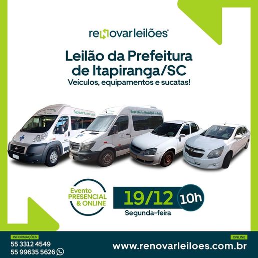 Itapiranga promove novo leilão de bens inservíveis